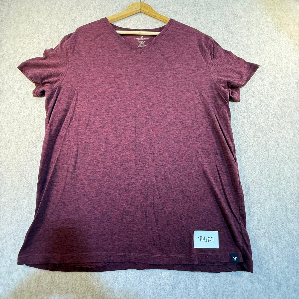 American Eagle Mens XL Seriously Soft V-Neck T-Shirt Heathered Burgundy Classic